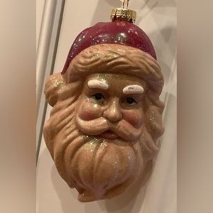 Old World Santa Head Christmas Ornament With Glitter Holiday Large NEW with Tag